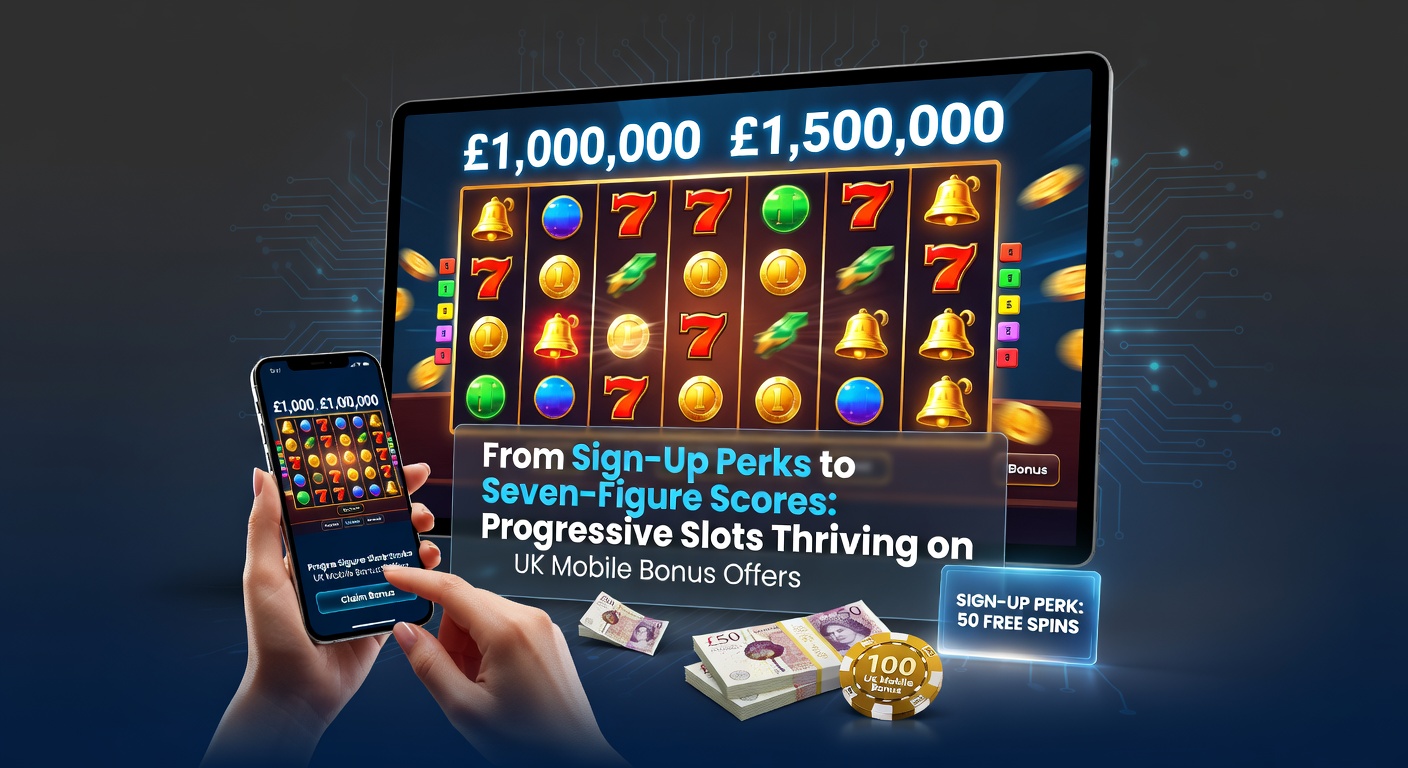 Vibrant mobile screen displaying a progressive slot jackpot climbing toward seven figures amid bonus offer notifications