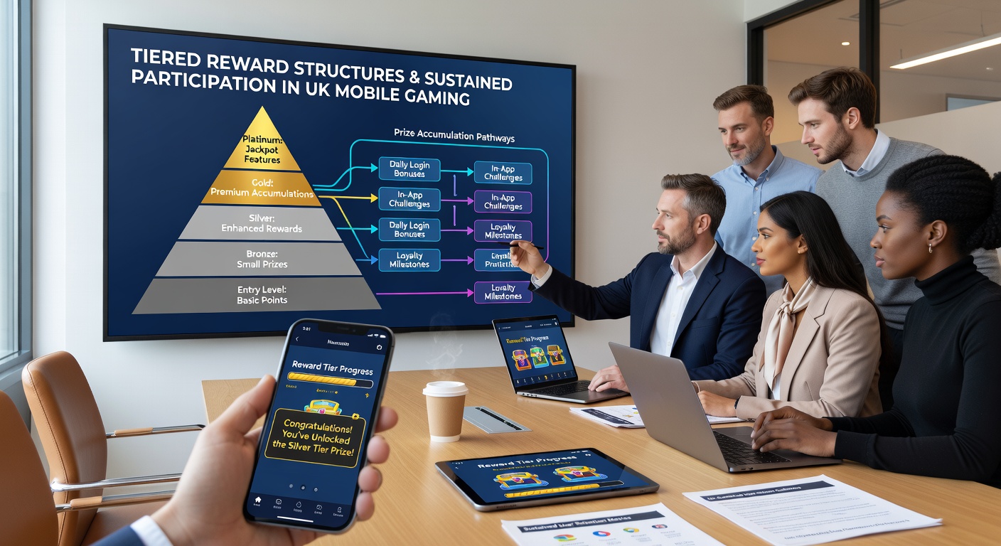 Mobile gaming interface showing tiered reward progression bars and prize accumulation meters on a smartphone screen