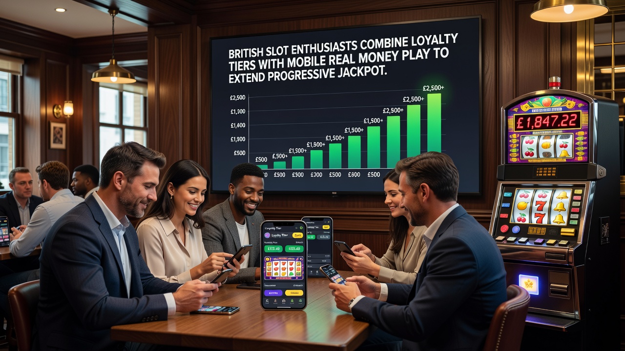 Mobile screen displaying growing progressive jackpot meter alongside active loyalty tier benefits