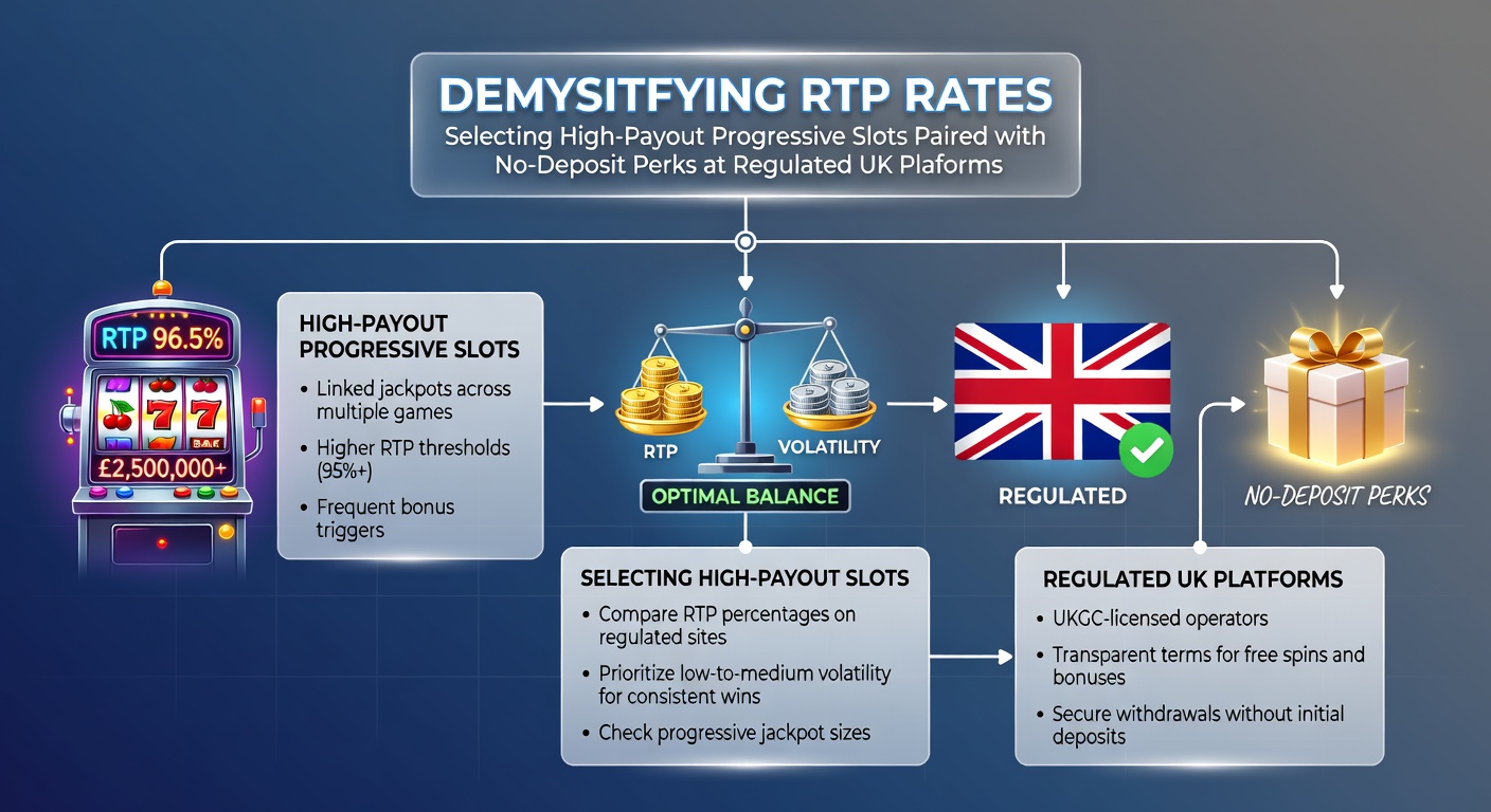 Vibrant slot machine reels displaying progressive jackpot counters alongside RTP percentage icons, highlighting high-payout potential on a digital casino interface