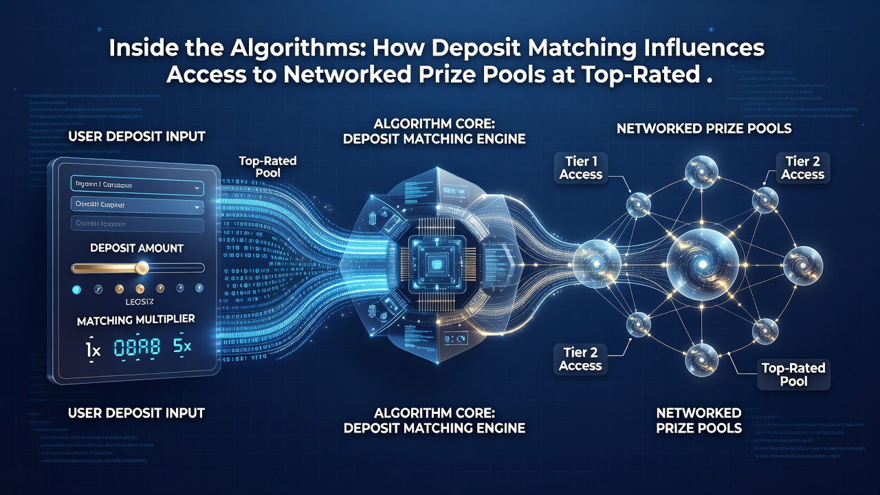 Network diagram illustrating how matched deposits flow into interconnected progressive jackpot systems across British gaming operators