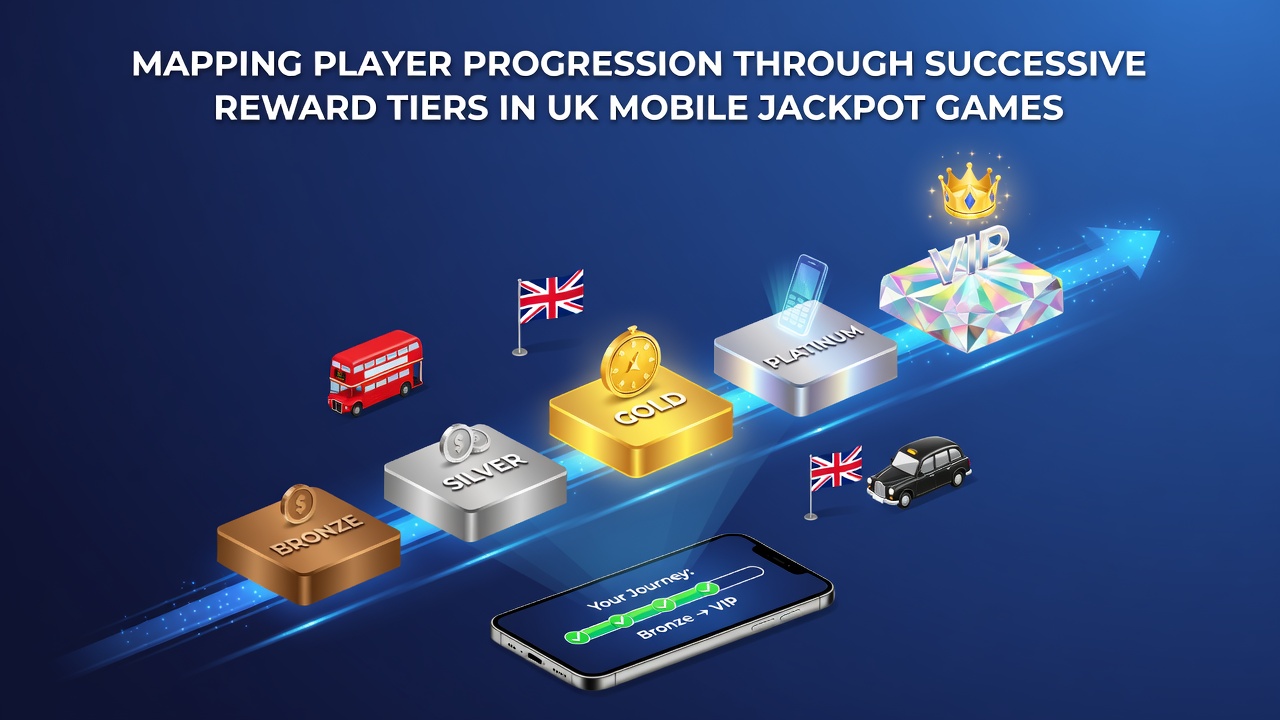 Illustration of player progression tiers in mobile jackpot games showing reward levels and jackpot growth