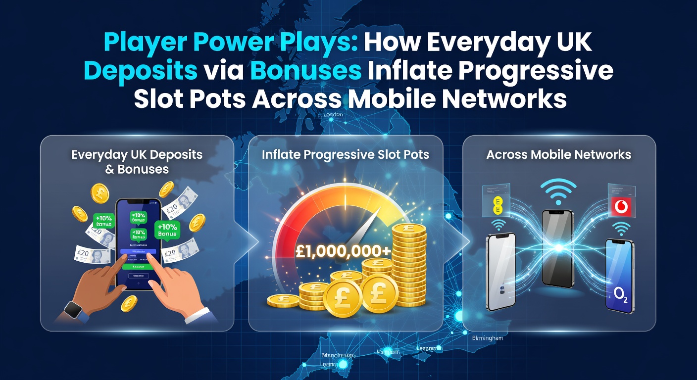 Mobile phone screen displaying a progressive slot game with rising jackpot meter and bonus deposit prompts, illustrating everyday player contributions across UK networks