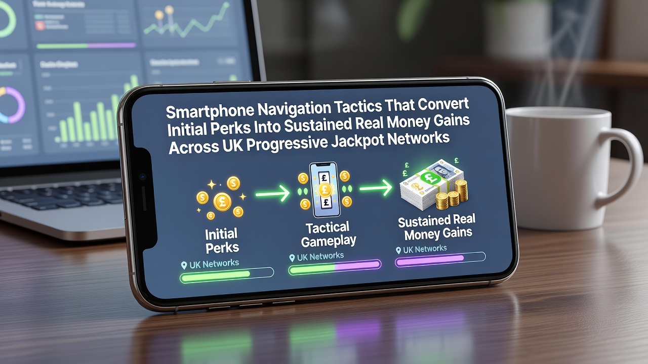 Smartphone screen displaying UK progressive jackpot interfaces and bonus tracking tools