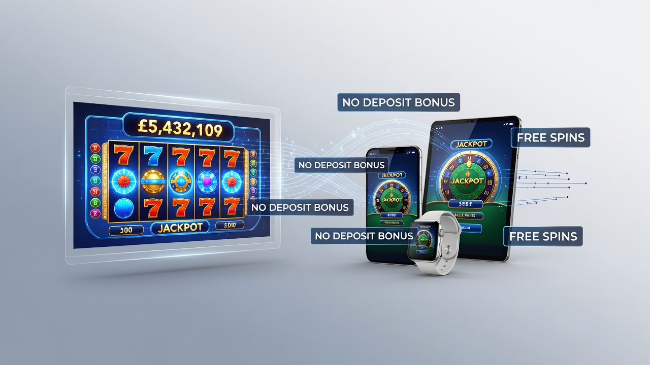 Mobile casino interface displaying progressive jackpot slots with no deposit bonus indicators on a smartphone screen